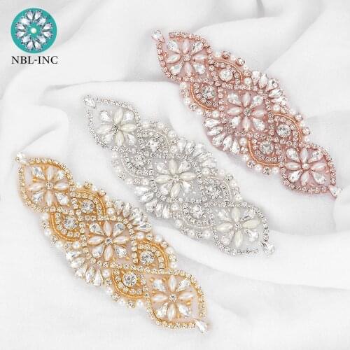 30pcs) Handmade beaded pearl rhinestone applique DIY iron on crystal applique for wedding dresses WDD0017