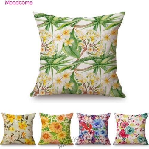 Watercolor Sunflower Poeny Floral Home Decorative Sofa Throw Pillow Case Cotton Linen Flower Nordic New Clasic Car Cushion Cover