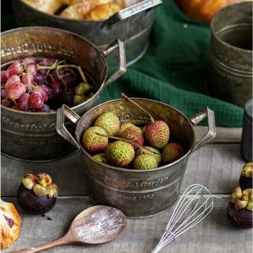 American Metal Vase since 1972 Vintage Decoration Tray Retro Flower Antique Iron Barrel Fruit Storage Basket