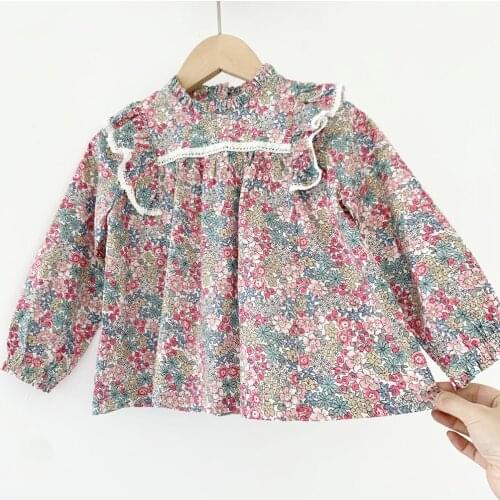 Blouses Girls Floral Long Sleeve Tops Kids Spring Autumn Clothing For Toddler 2-7Y