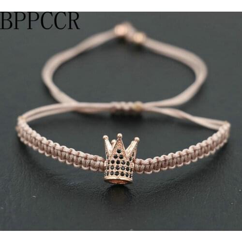 BPPCCR Minimalist Style Micro Pave Setting Silver Color Crown Braid Lucky Bracelets Couple Thin Rope Chakra Pulseira