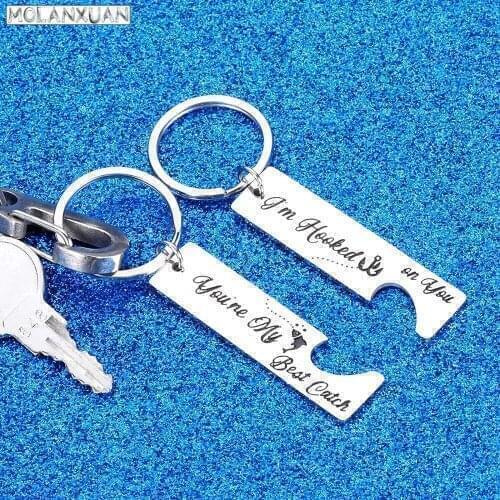 Valentines Day Keychain Gift for Girlfriend Boyfriend Wife Husband Keychain Gift I'm Hooked on You You're My Best Catch Him Her