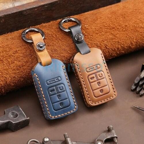 5 Buttons Car Key Case for Honda Civic Accord CR-V Pilot Leather Car Remote Key Fob Chain Cover Case