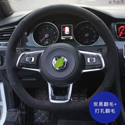 Black Suede leather hand-stitch Steering wheel cover for Volkswagen Lavida plus Sagitar Golf Magotan Lamando Passat Tiguan