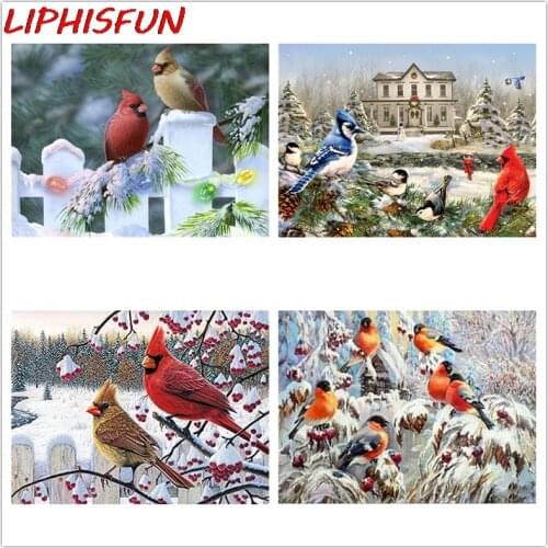 DIY 5D Diamond Painting Winter Bird Cross Stitch Diamond Embroidery Winter Scenic Full Drill Rhinestones Picture Home Decoration
