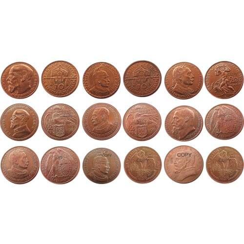 GERMANY 10Mark 20Mark 2Mark 3Mark 5Mark Mix Date 9PCS 100% Copper Copy Coins