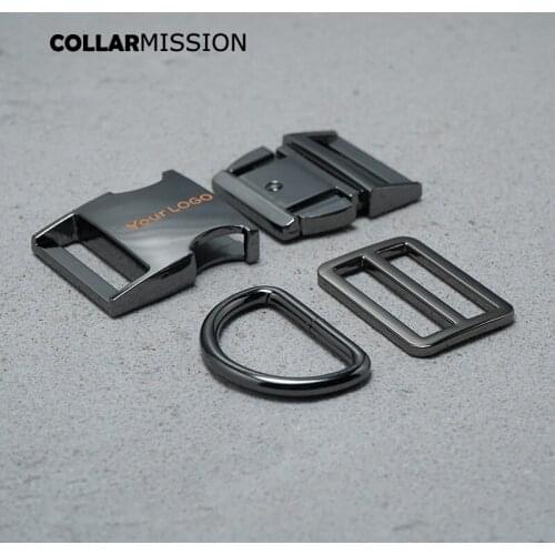 Metal buckle+Tri-Glid+D ring/set)engraving gun black metal plated buckle 30mm for pet collar leash set harness DIY accessoies