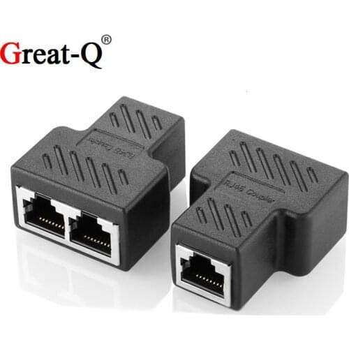 Great-Q 2pcs Cat6 RJ45 8P8C Plug To Dual RJ45 Splitter Network Ethernet Patch Cord Adapter With Shield