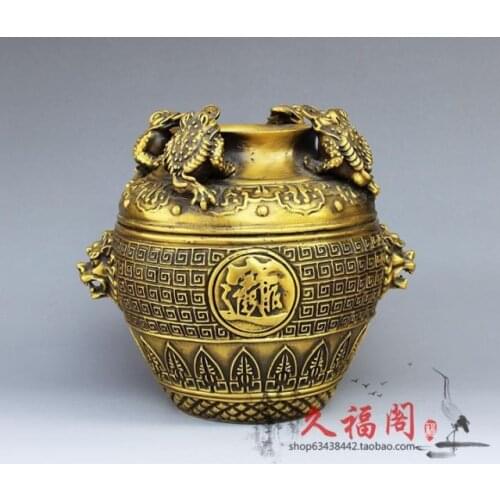 China of art collection brass carving Money jar statue