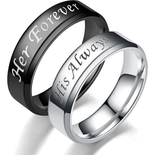 Sale 1pc Titanium Steel His Always Her Forever Couple Ring Simple Wedding Engagement Lovers Rings Valentines Present