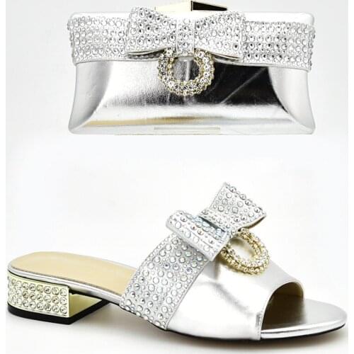 Matching Shoes and Bag Set for Wedding Nigerian Women Shoes and Bag Set Decorated with Rhinestone Wedding Shoes Bride Cristal