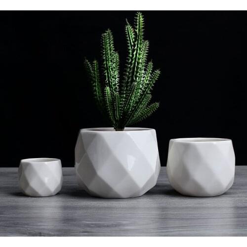 Creative Ceramic Diamond Geometric Flowerpot Simple Succulent Plant Container Green Planters Small Bonsai Pots Home Decoration
