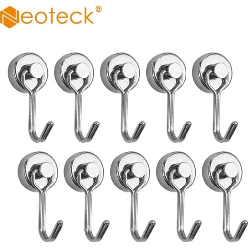 Neoteck 10 Pcs Swivel Swing Powerful Magnetic Hooks Neodymium Magnet Hooks Wall Holder Ceiling Fridge Storage Hold Up 15kg