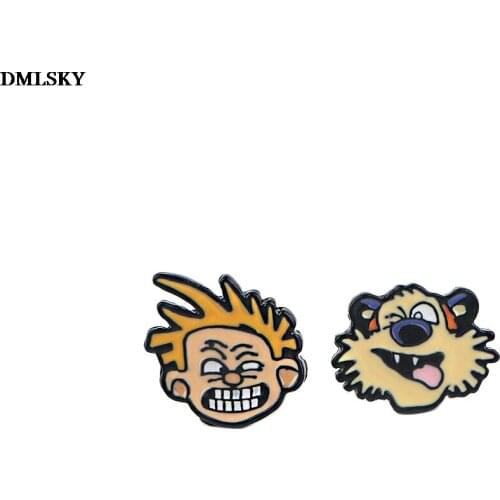 MD006 DMLSKY Cartoon Boy And Tiger Alloy Stud Earrings Women Fashion Kids Stainless Steel Earrings Charm Jewelry Gifts