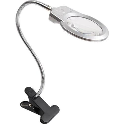 6X LED Lighting Magnifier Microscope with LED Light Clip Hose Magnifier Metal Desktop Magnifier Jewel Repair Tool