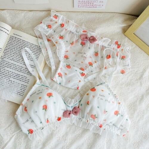Sweet cute cartoon print bra panties set without steel ring student small fresh lingerie triangle cup underwear girl summer