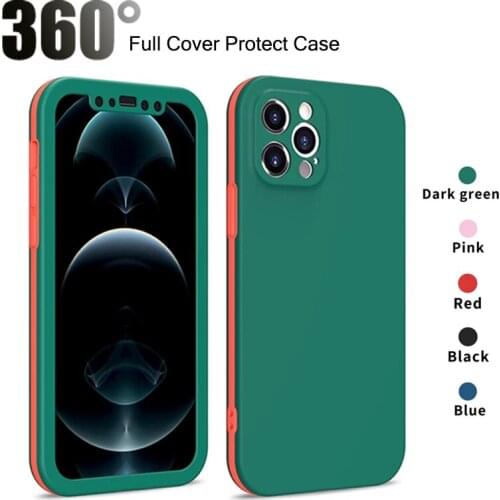 2 in 1 Fashion 360 TPU Silicone Protect Case For iPhone 12 11 Pro Max 8 7 Plus X Xr Xs SE 2020 13 Mini Hit Color Soft Cases
