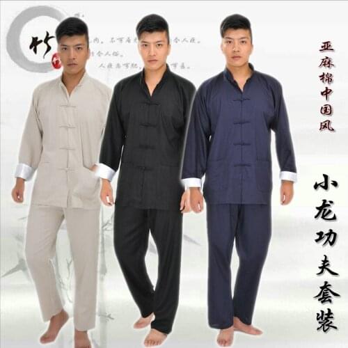 Mens chinese traditional tang suits Bruce lee Wing Chun Kung Fu uniform taiji tai chi martial arts Jacket+pants clothes set