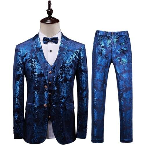 Marriage NightClub Men Suits Bronzing 3 Pcs Two-Buttons Shine Bar Event Party Wedding Suit Slim Fit 5XL Costume Homme Terno