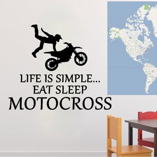 Eat Sleep Phrase Motocross Wall Stickers Vinyl Art Decals Living Room Bedroom Motorcycle Murals for Boys Door Posters P83