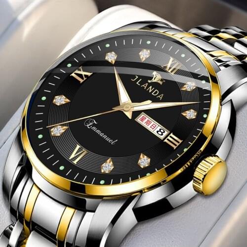 2021 New Popular Genuine Quartz Watch High Grade Business Diamond Inlaid Luminous Calendar Steel Waterproof Watch for Men
