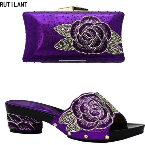 New Arrival Italian Shoes with Matching Bags Set Decorated with Rhinestone Women Summer Shoes African Wedding Shoe and Bag Set