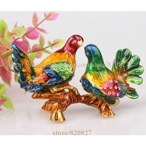 Pewter Bird Figurine Home Zoo Decoration Collect Crystal Birds Souvenir Magnet Trinket Box Bird Miniature Keepsake, Jewelry Box