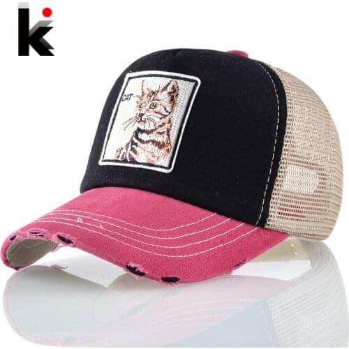 Supper Cool Unisex Hip Hop Hats Patch Cat Snapback Baseball Cap Women Men Breathable Mesh Trucker Gorras Hombre Drake Kpop Bones