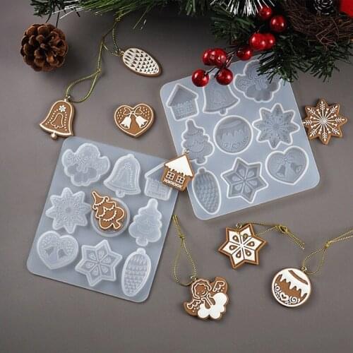 Christmas Tree Snowflake Elk Pendant Mold Keychain Christmas Ornament Resin Mold F3MF