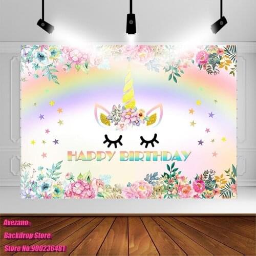 Happy Birthday Party Backdrop Rainbow Unicorn Newborn Princess Flowers Photography Background Photo Studio Photozone Decorations