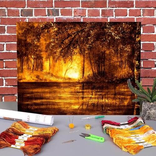 Natural Scenery Printed Canvas 11CT Cross-Stitch Complete Kit Embroidery DMC Threads Painting Handmade Craft Sewing Floss