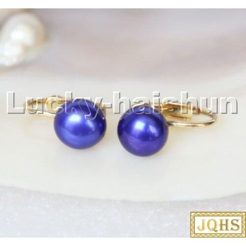 Genuine 12mm round navy blue pearls beads Earrings clip c322
