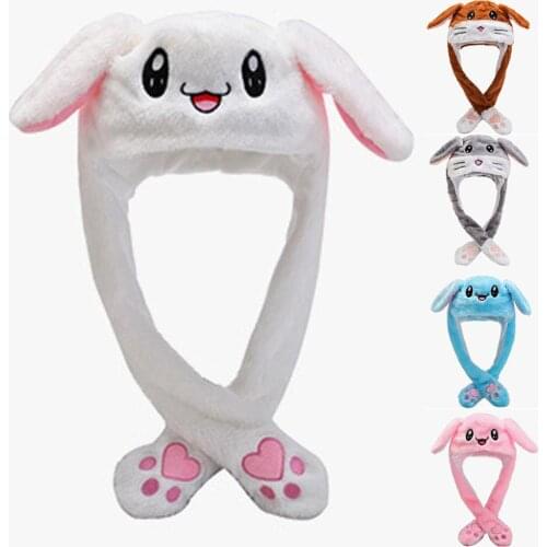 2021 New Rabbit Womens Hat Beanie Plush Can Moving Bunny Ears Hat with Shine Earflaps Movable Ears Hat for Women/Child/Girls