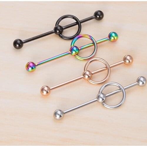 1pc Stainless Steel Industrial Barbell Cartilage Earring Piercing BCR Long Ear Stud Helix Tragus for Women Men Body Jewelry 14G