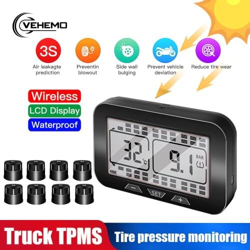 Vehemo 2020 New Tire Pressure Monitoring System 12.0bar 6/8PCS Sensor Tire Pressure Alarm Truck Solar Energy TPMS Round