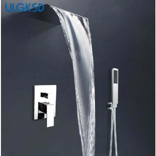 ULGKSD Bath Waterfall Shower Set Faucets Chrome finished Bathroom shower faucet with HandShower Head Sprayer Mixer Tap