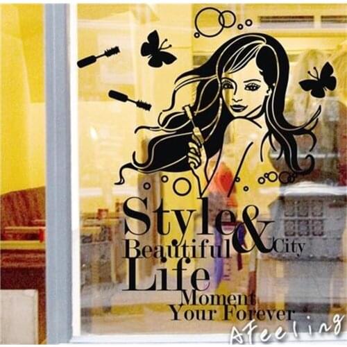 Cosmetics shop beauty salon shops showcase sticker Window sticker wall stickers of women girl Style beautiful lift poster