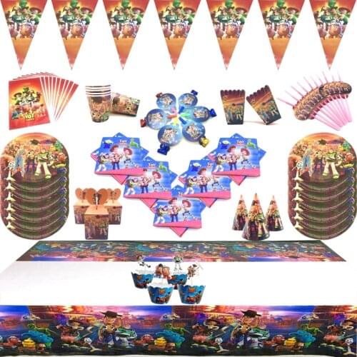 Toy Story Theme Party Tableware Paper Cup Plate Napkin Tablecloth Straw Shower Kids Birthday Party Orange Decoration Supplies