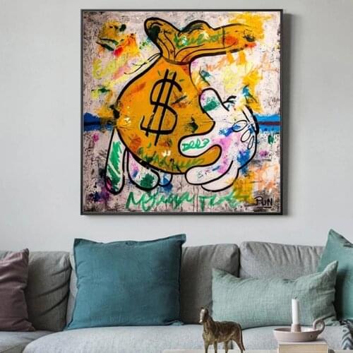 Money Bag Graffiti Art Posters and Prints on Canvas Painting Dollar Graffiti Street Wall Art Picture for Living Room Home Decor