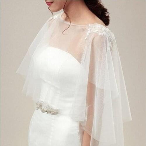 White/ivory tulle Wedding Shrug Wrap Bridal Bolero Shawl Jacket