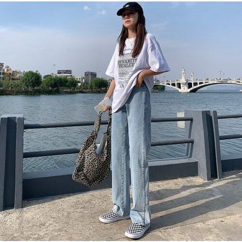 Light Blue Straight Jeans Mom High Waist Plus Size Loose Casual Denim Trousers Women Bayan Kot Pantolon Wide Leg Pants