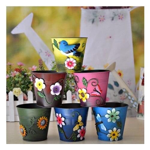 Three-dimensional applique metal bucket rustic flower barrels home decoration D-26 6pcs/lot