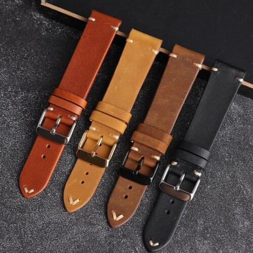 Handmade Ultra-Thin Cowhide Strap 18 19 20 21 22MM Black Brown Soft Leather Strap, Suitable For Antique Strap