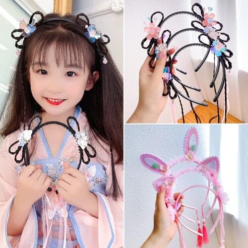 Vintage Wig Plastic Hairbands for Girls Fake Hair Hoop Headband Children Ancient Hanfu Cosplay Hair Accessories Headdress