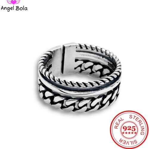 925 Sterling Silver S925 Sterling Silver Ring Female Retro Handmade Twist Chain Ring Can Open Jewelry Jewelry Thai Silver