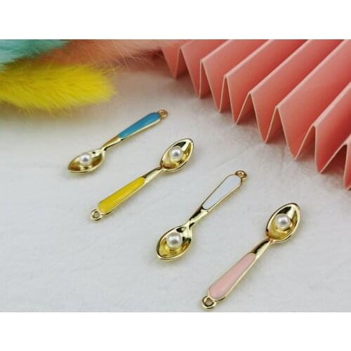 10pcs/set Pearl Glutinous rice balls Spoon Enamel Charms Fit Bracelet & Necklace Finding Floating Earrings DIY Jewelry