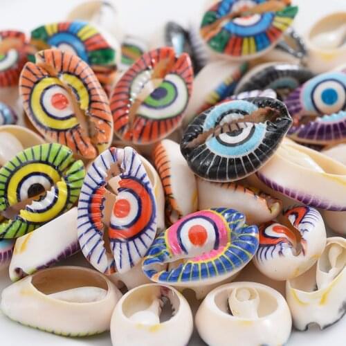 10Pcs/Lot Mixed Color Eye Pattern Natural Shell Painted Loose Spacer Beads For Jewelry Making DIY Necklace Bracelet Accessories