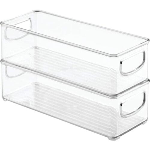 2Pcs Stackable Plastic Food Storage Bin with Handles for Kitchen Pantry Cabinet Refrigerator Freezer Organizer