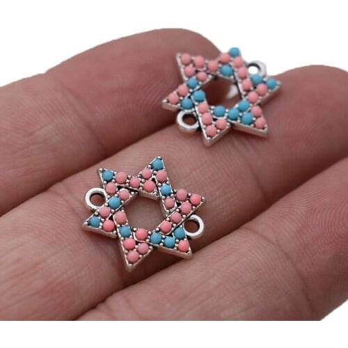 5pcs Silver Plated Colorful Crystal David Star Charm Connector for Jewelry Making Bracelet Necklace Accessories DIY Craft