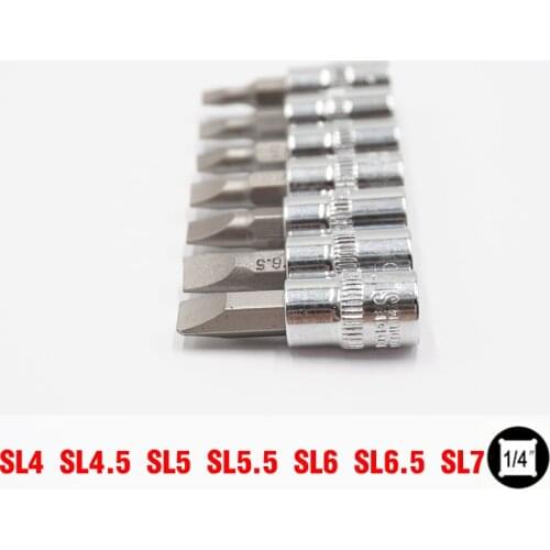 7pcs 1/4 Inch Bit Socket Set Slotted Electric Screwdriver Bits Short SL4-SL7 Spanner Driver Allen Key Ratchet Socket Wrench Head